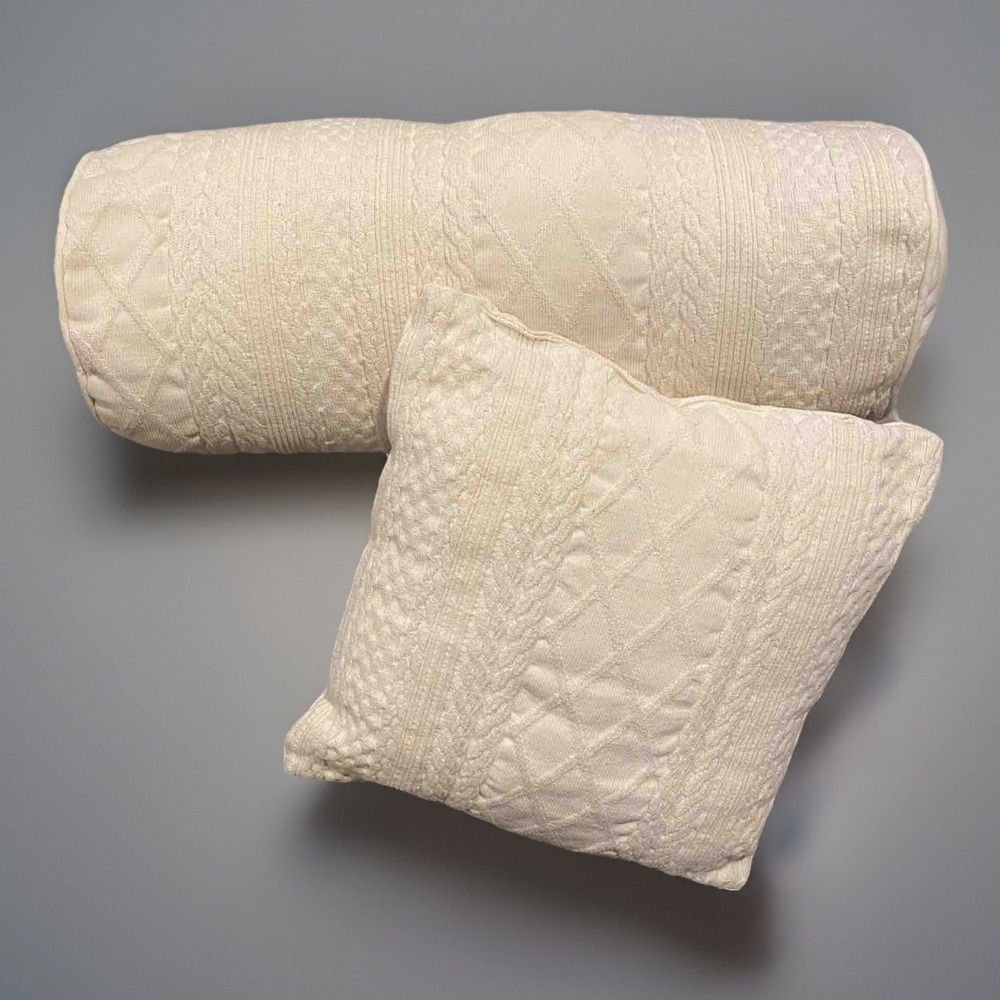 2 FG FIELD GEAR Cream Cable Knit Throw Pillow Set 16" Square & 24" Bolster